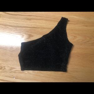 Black Glitter One Shoulder Crop